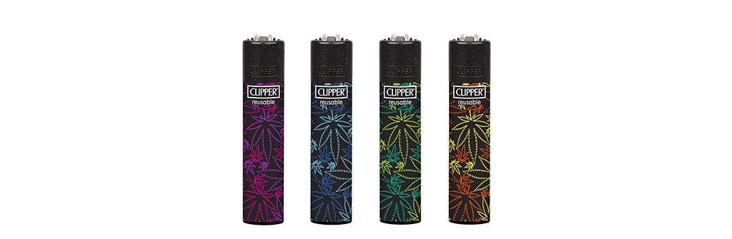 Lot De 4 Briquets Clipper Metallic Fluo - Rechargeables, Flamme Auto-Réglée - Bleu, Vert, Orange, Rouge